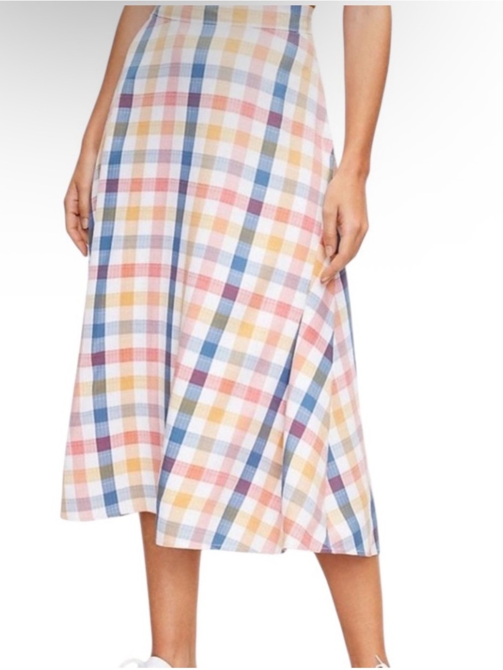 LOFT Plaid A-Line Midi Skirt